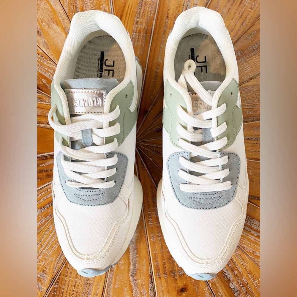 JustFab White and Green Women's Sneakers - Picture 5 of 7